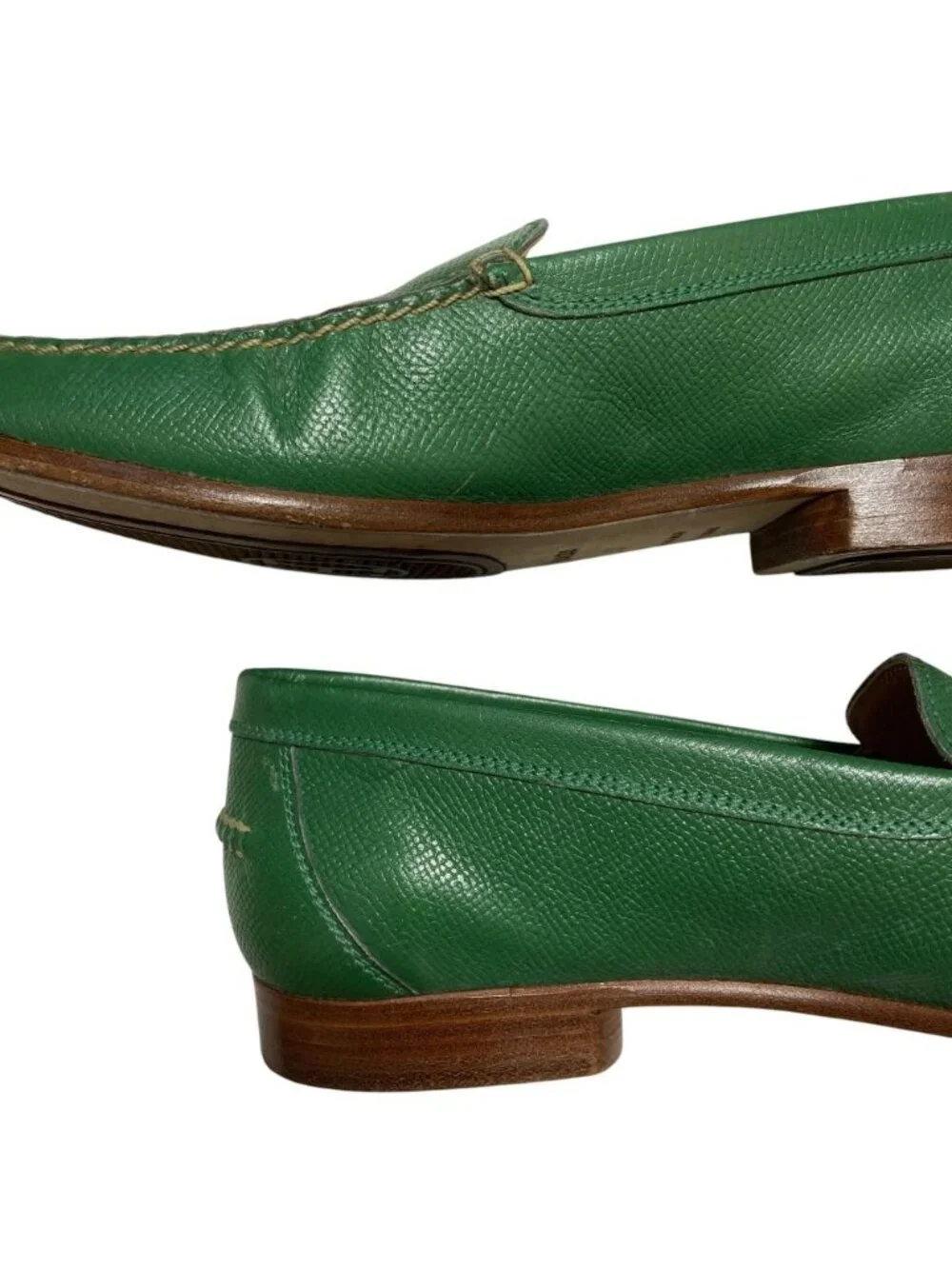 Hermes Logo Leather Loafers Shoes Green